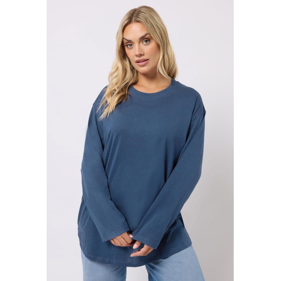 Yours Curve Marineblauwe Skatertop Met Naaddetail Size 66-68 Blauw