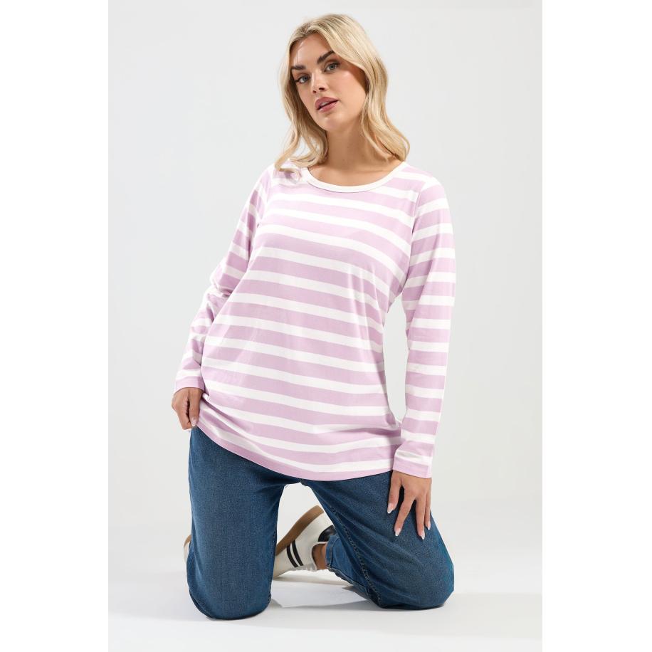 Yours Plus Size Pink Stripe Long Sleeve Tshirt Size 66-68 Roze