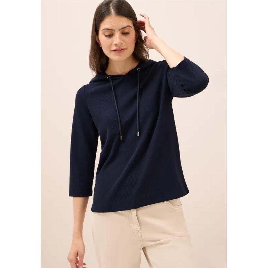CECIL Hoodie Shirt met geribde structuur Blauw