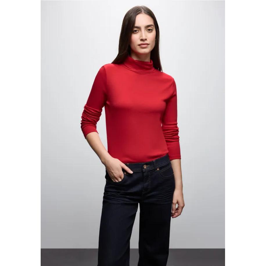 Street One Basic shirt met coltrui Rood