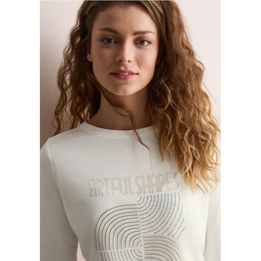 CECIL Shirt met glinsterende print Wit