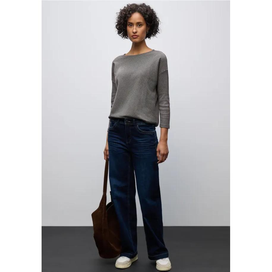 Street One Shirt met geribde structuur Bruin