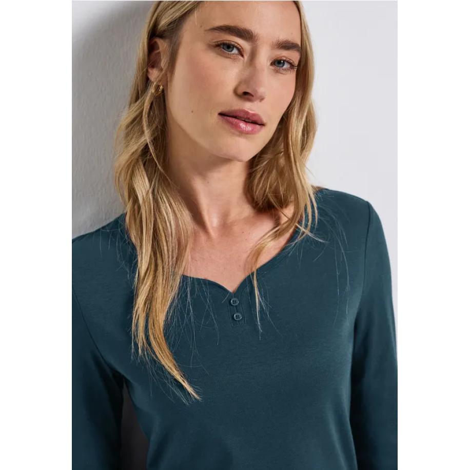 Street One Basic shirt met knoopdetail Blauw