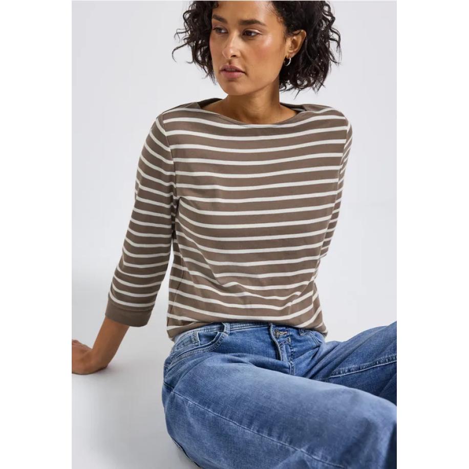 Street One Gestreept basic shirt - Bruin