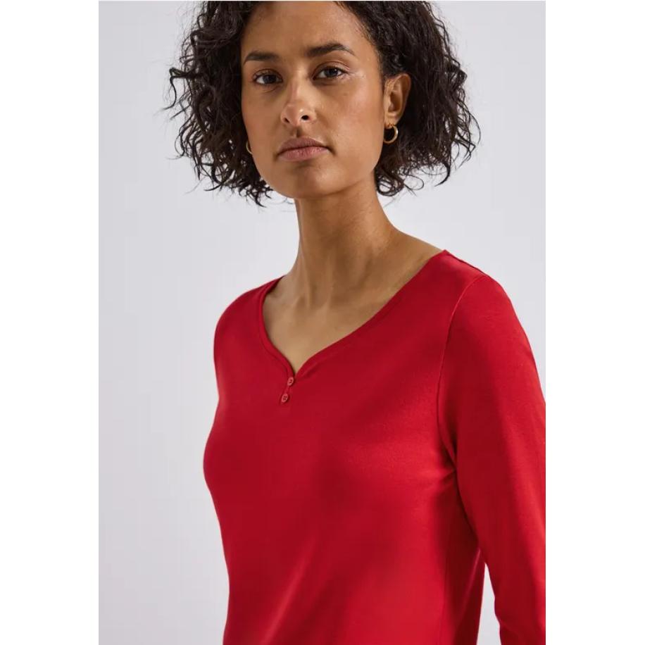 Street One Basic shirt met knoopdetail Rood