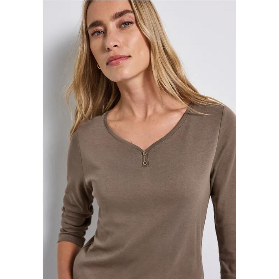 Street One Basic shirt met knoopdetail Bruin