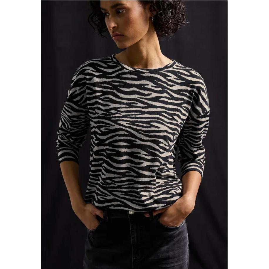 Street One Zacht jacquard shirt Zwart