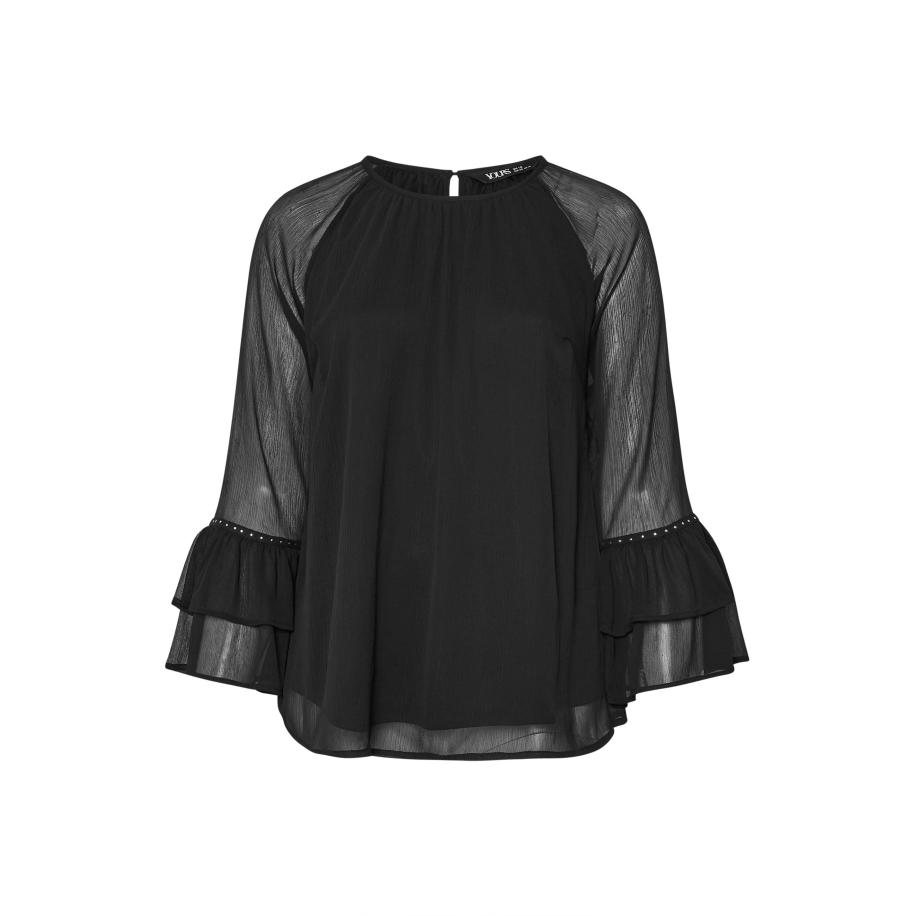 Yours Curve Zwarte Top Met Ruches En Studs Size 62-64 Zwart