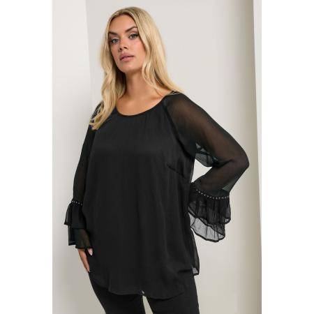 Yours Curve Zwarte Top Met Ruches En Studs Size 62-64