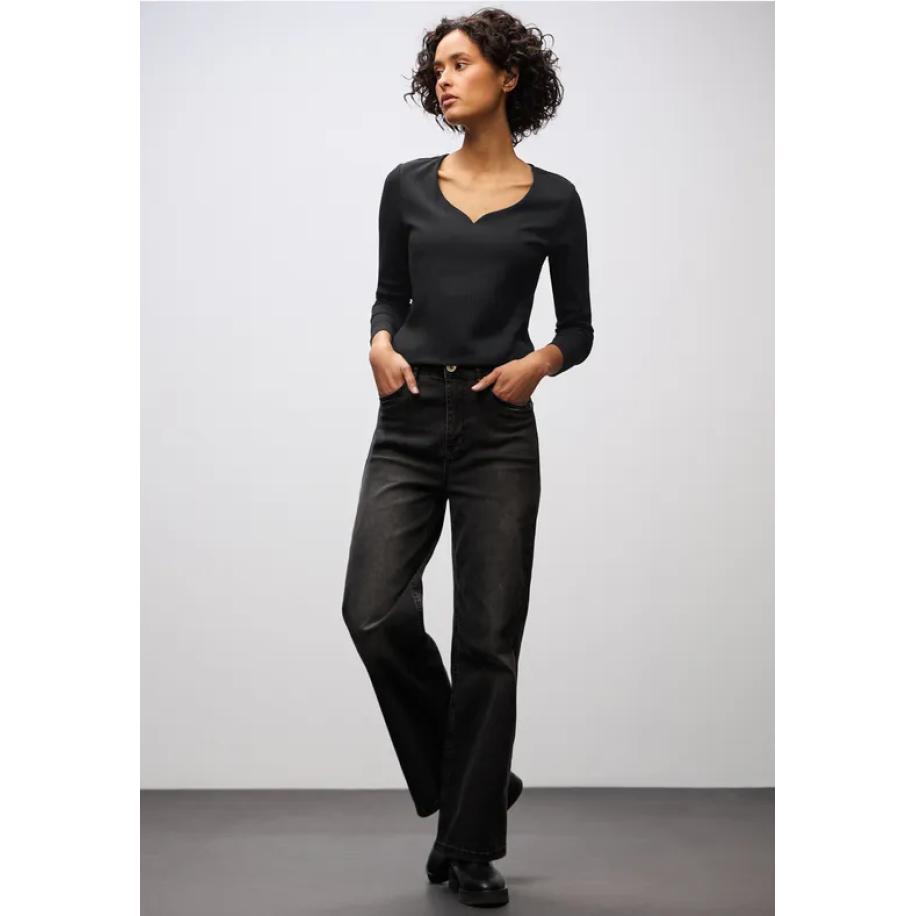 Street One Shirt met hartvormige halslijn Zwart