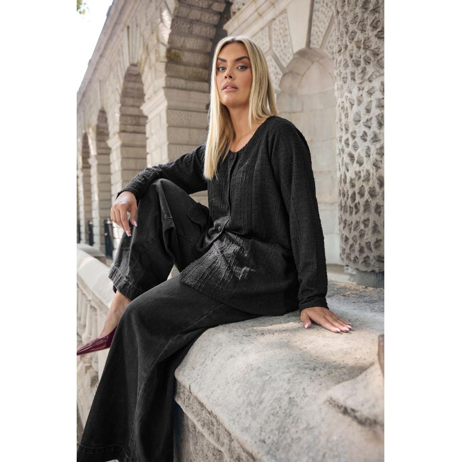 Yours Curve Zwarte Bouclé Knooptop Size 66-68 Zwart