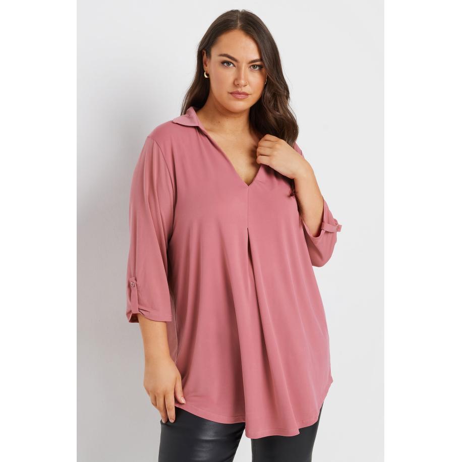 Yours Top Met Kraag En Plooidetail In Roze Size 58-60 Roze
