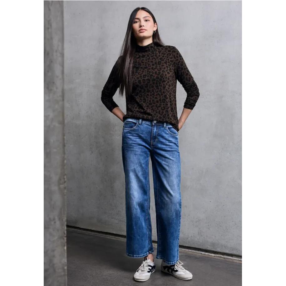 Street One Jersey shirt met leopatroon - Bruin