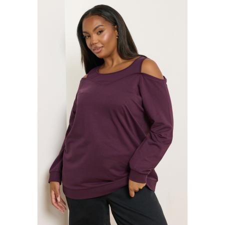 Yours Curve Paarse Cold Shoulder 2In1 Trui Size 62-64