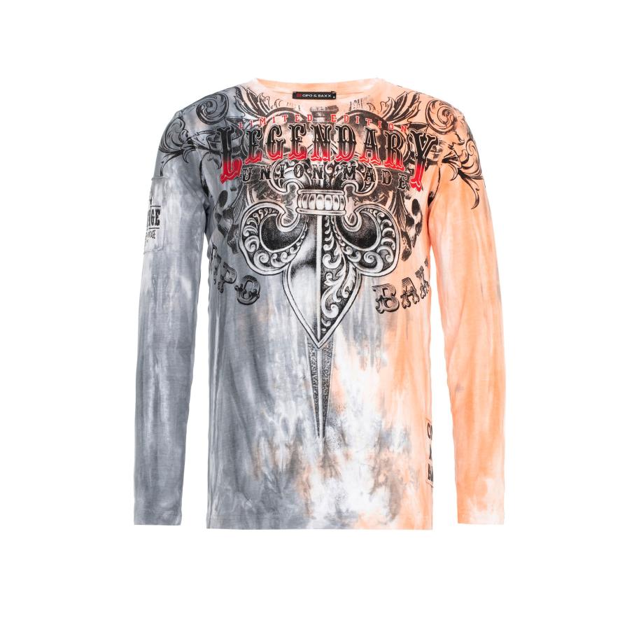 Cipo & Baxx CIPO & BAXX Shirt grijs / oranje / zwart / wit -