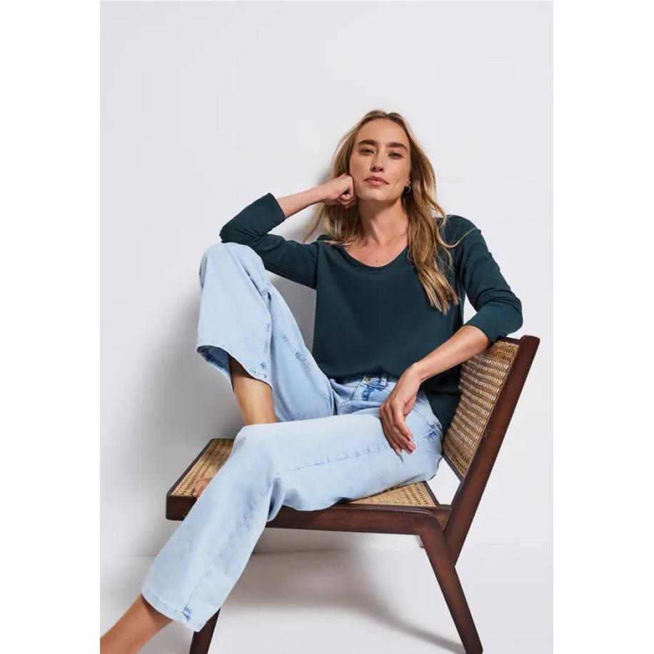 Street One Overhemd met lange mouwen in effen kleur Blauw