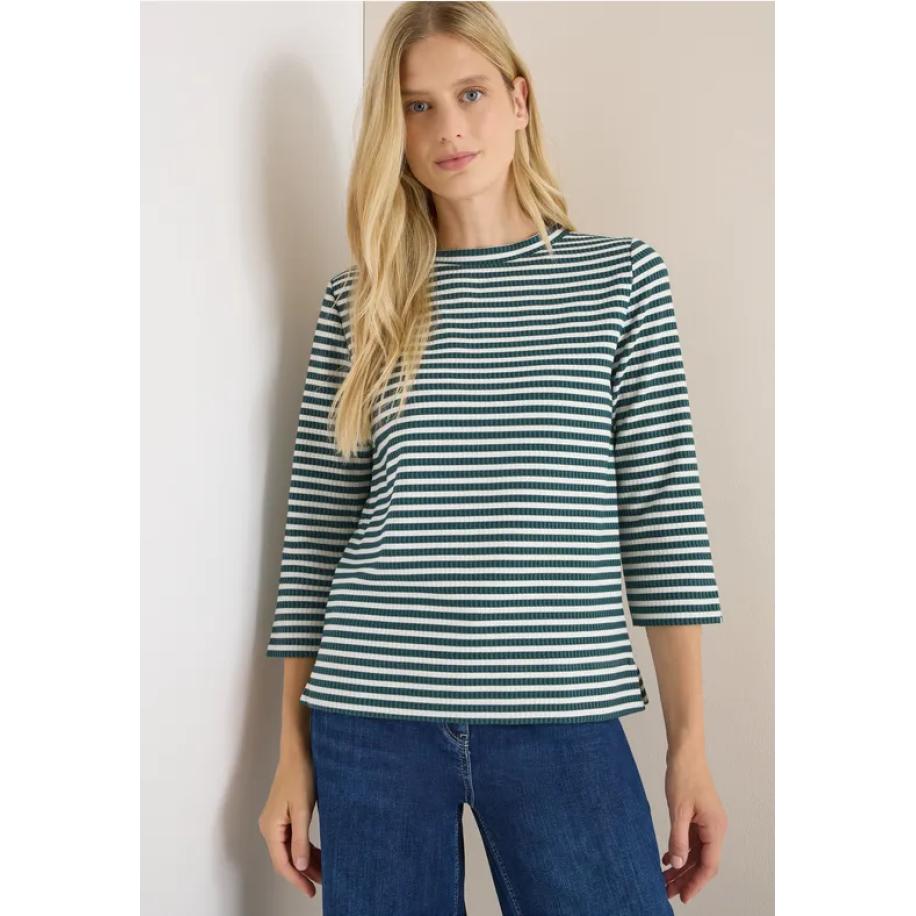 CECIL Gestreept shirt met structuur Groen