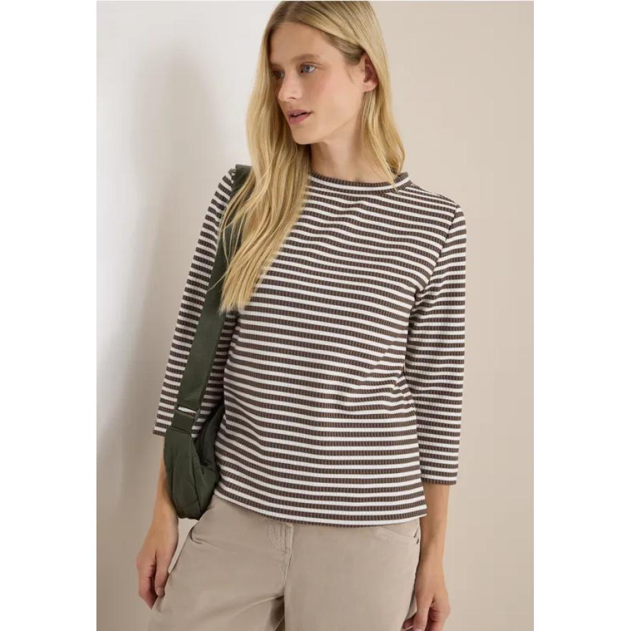 CECIL Gestreept shirt met structuur Bruin