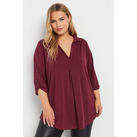 Yours Top Met Kraag En Plooidetail In Bordeauxrood Size 58-60