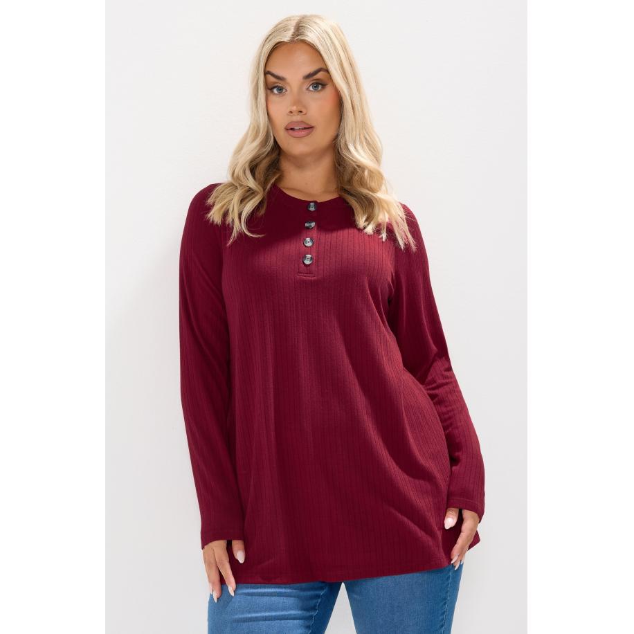 Yours Curve Burgundy Red Henley Swing Top Size 66-68 Rood