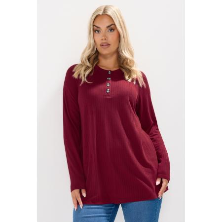 Yours Curve Burgundy Red Henley Swing Top Size 66-68