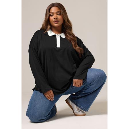 Yours Curve Zwarte Rugby Kraag Top Size 66-68