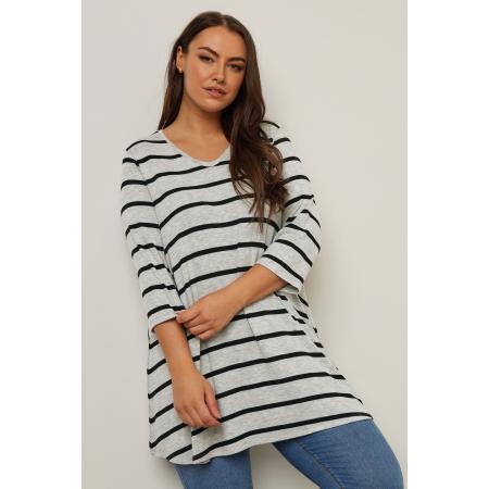 Yours Lange Top Met Strepenprint In Lichtgrijs/Zwart Size 58-60