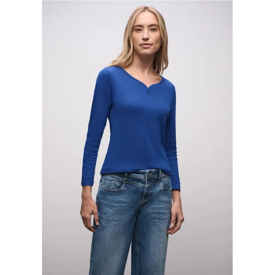 Street One Basic shirt met knoopdetail - Blauw