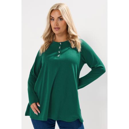 Yours Curve Forest Green Henley Swing Top Size 62-64