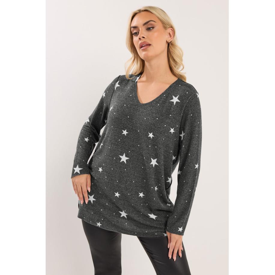 Yours Grijze Zachte Trui Met Sterren Size 58-60 Grijs