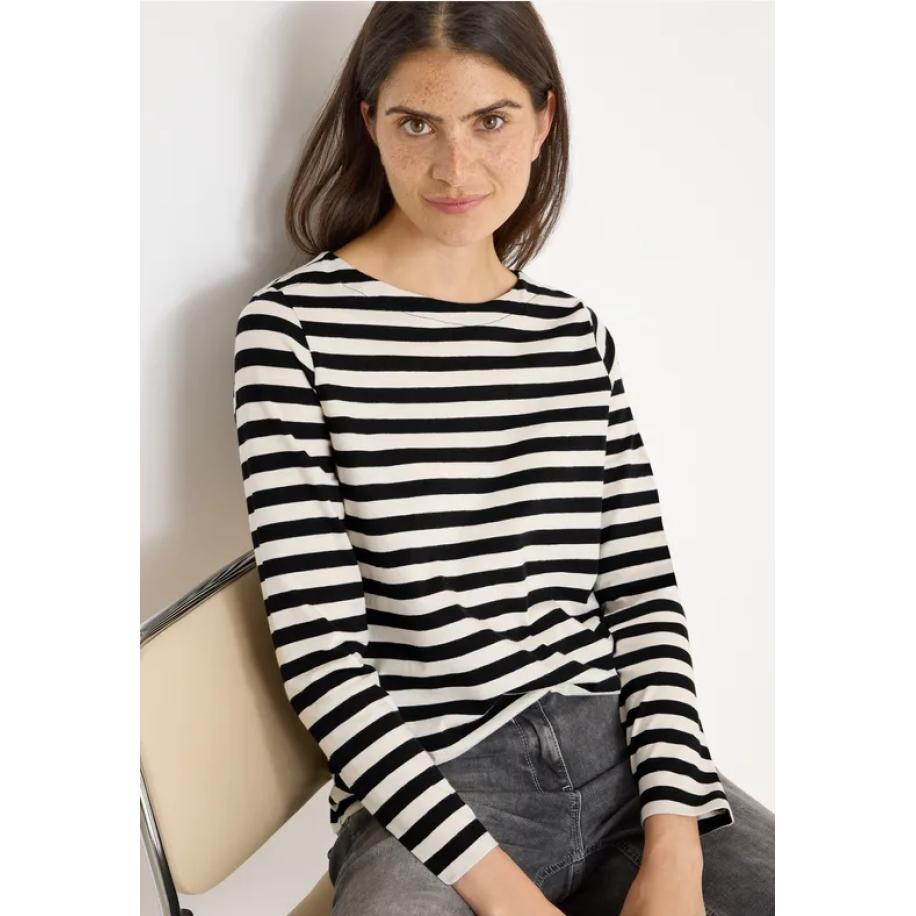 CECIL Gestreept basic shirt Zwart