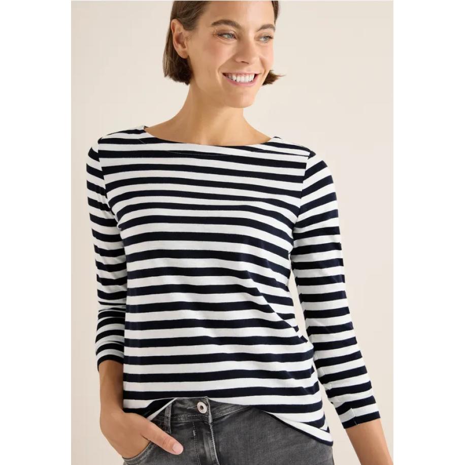 CECIL Gestreept basic shirt Wit