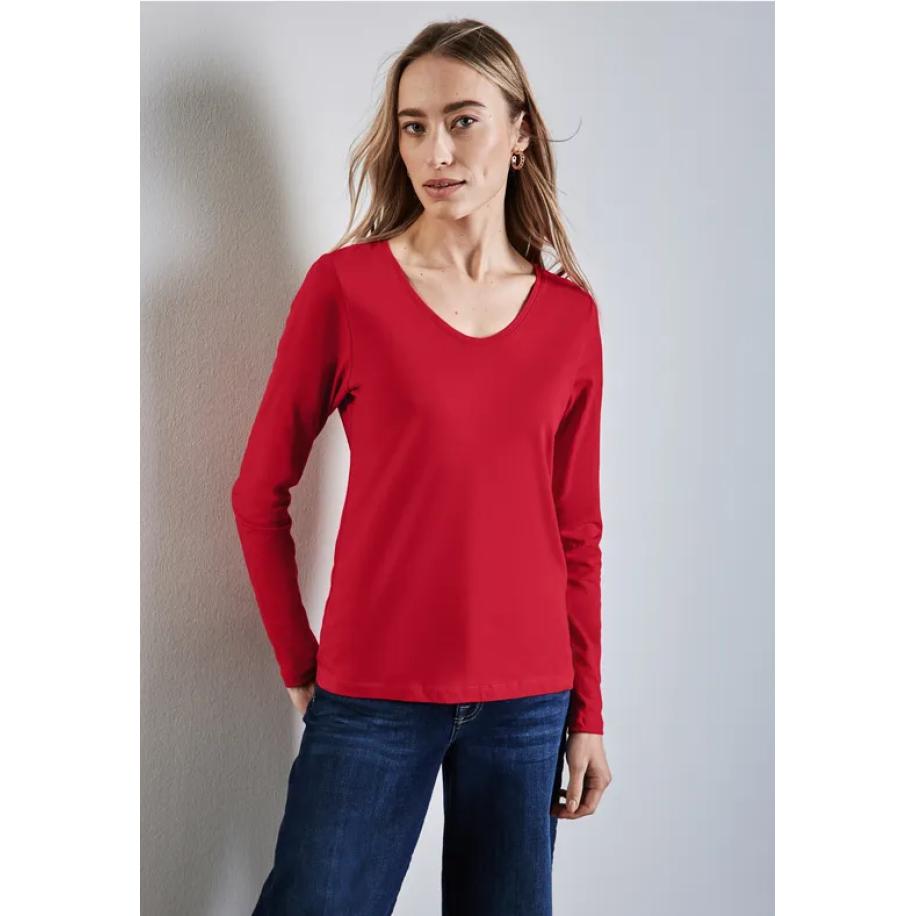 Street One Shirt met ronde V-hals Rood