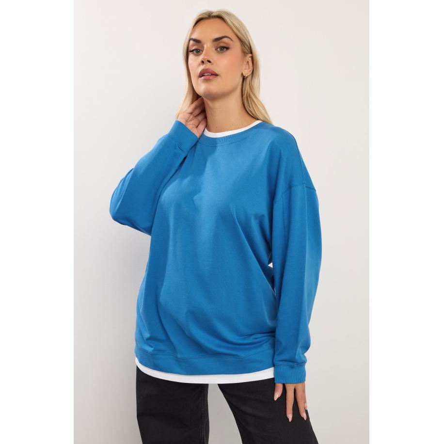 Yours Plus Size Blue 2In1 Sweatshirt Size 66-68 Blauw