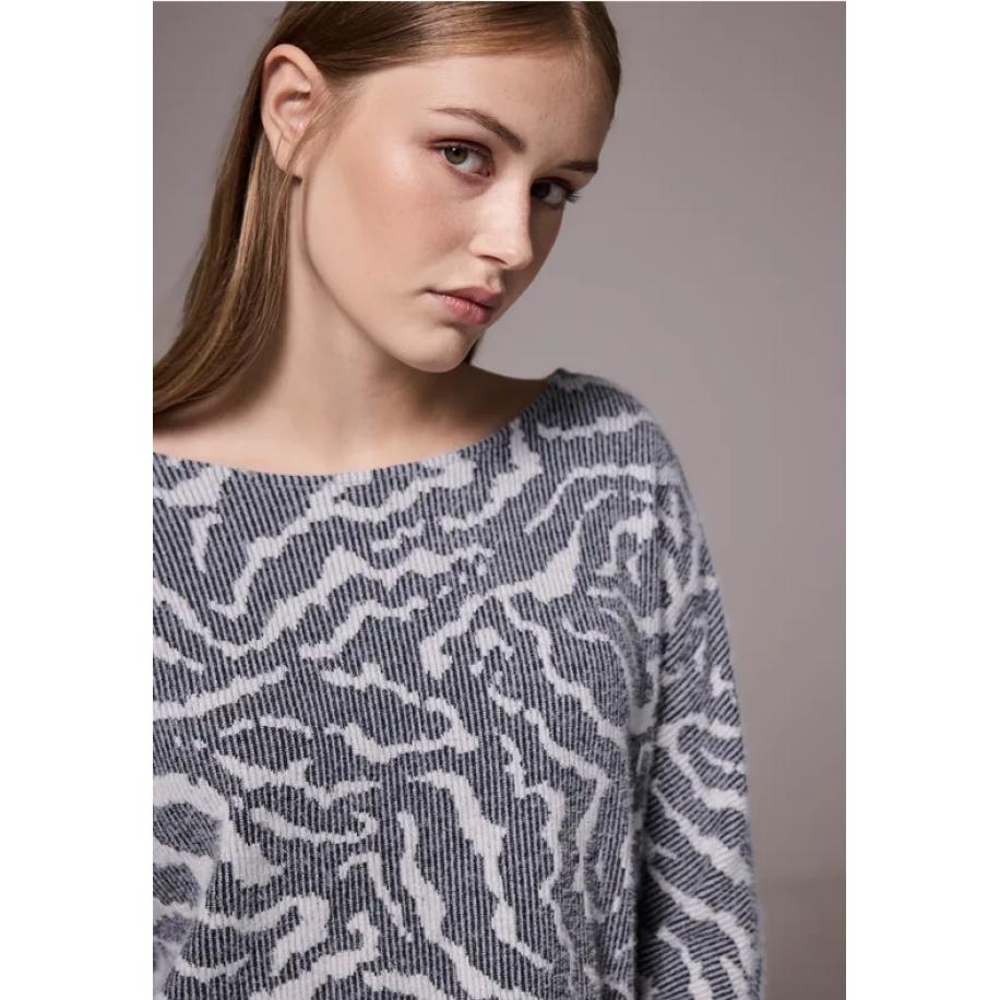 Street One Pluizig shirt met patroon Blauw