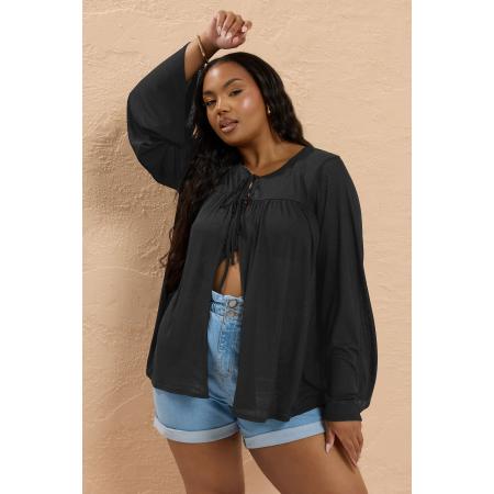 Yours Lichtgewicht Top Met Striksluiting In Zwart Size 66-68