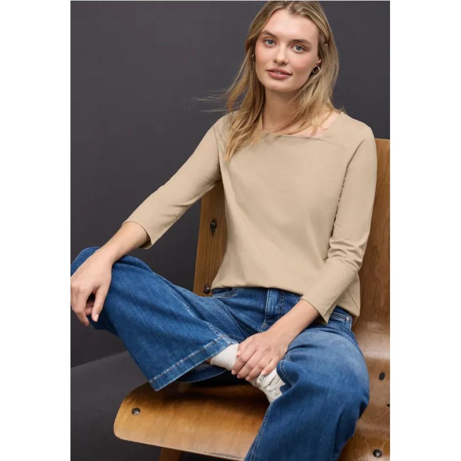 Street One Shirt met vierkante halslijn Bruin