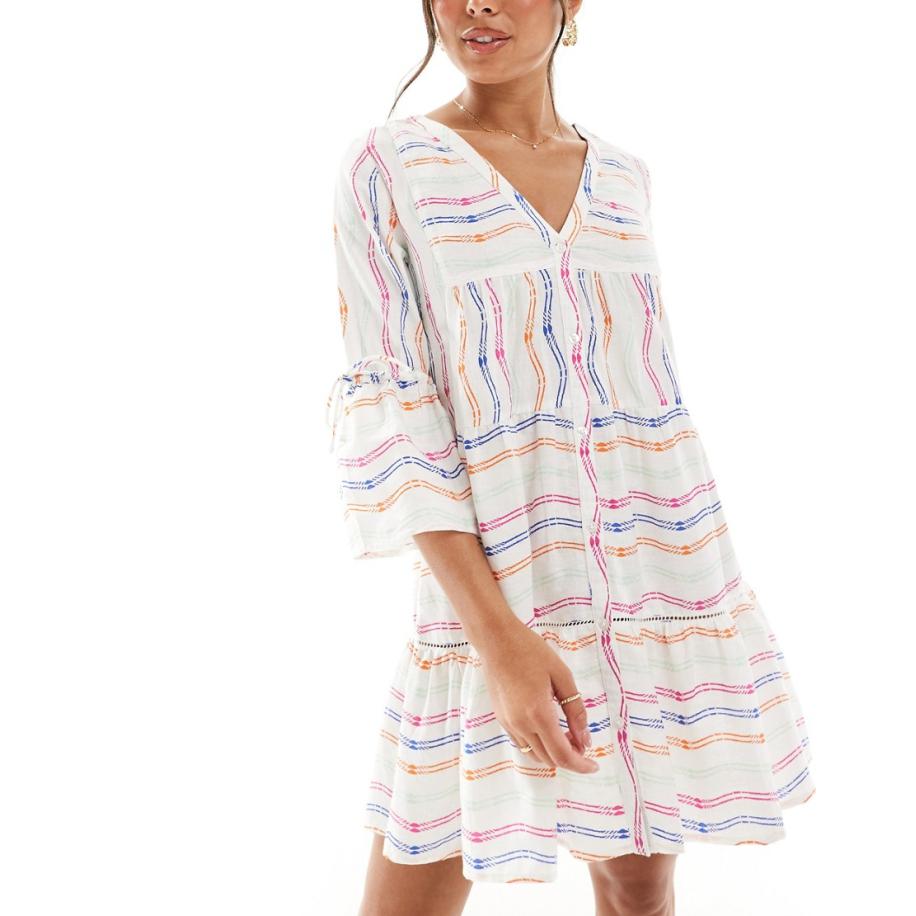 Accessorize Strandjurk met lange mouwen en golvenprint in multi-Veelkleurig Multicolor