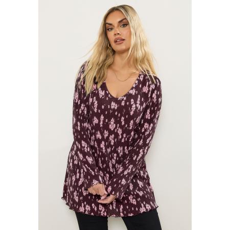Yours Curve Paarse Bloemenprint Plisse Tuniektop Size 66-68