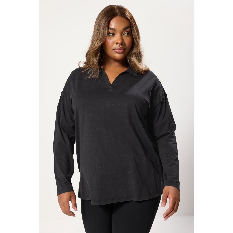 Yours Curve Grijze Acid Wash Top Met Kraag Size 54-56 Grijs