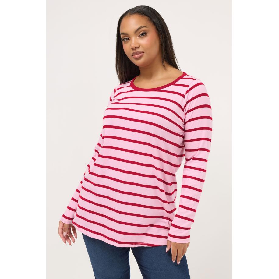 Yours Roze Gestreepte Top Met Lange Mouwen Size 66-68 Roze