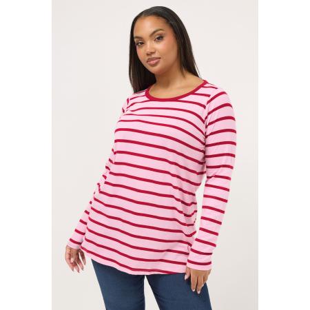 Yours Roze Gestreepte Top Met Lange Mouwen Size 66-68