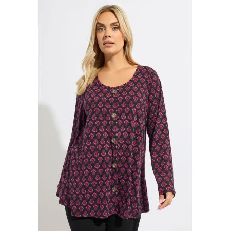 Yours Curve Roze Geribbelde Swingtop Met Bloemenprint En Knoopjes Size 66-68