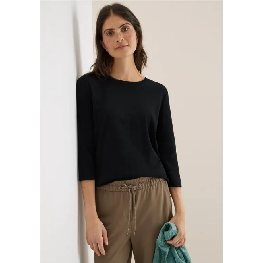 CECIL Shirt met geribde structuur Zwart