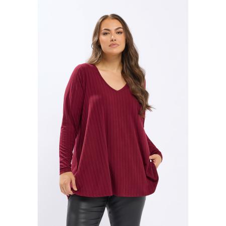 Yours Curve Bordeaux Rood Geribbeld Tshirt Size 66-68