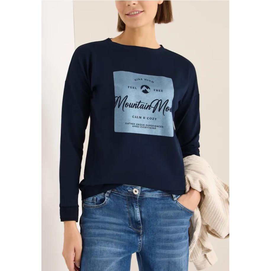 CECIL Shirt met satijnen print Blauw