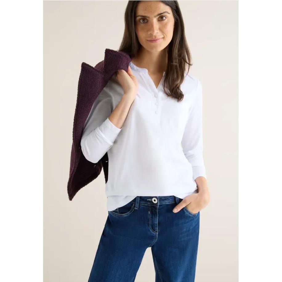 CECIL Shirt met lange mouwen met gespleten hals Wit