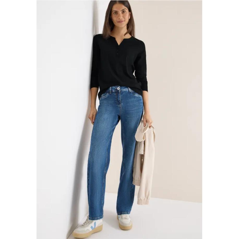 CECIL Shirt met lange mouwen met gespleten hals Zwart