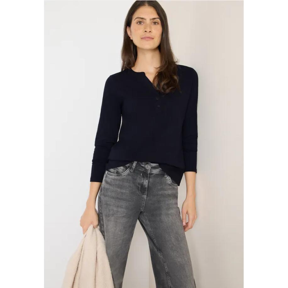 CECIL Shirt met lange mouwen met gespleten hals Blauw