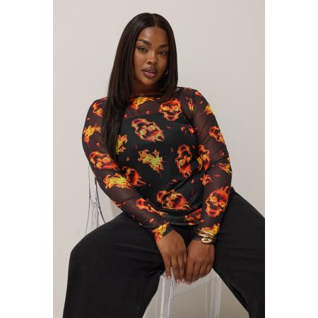 Limited Collection Zwarte Fire Skull Mesh Top Size 58-60